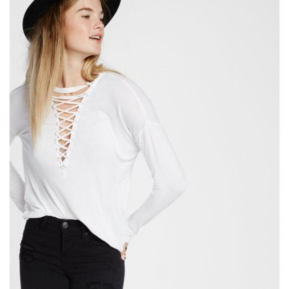 Express Tops - NWT Express long white sleeve lace up